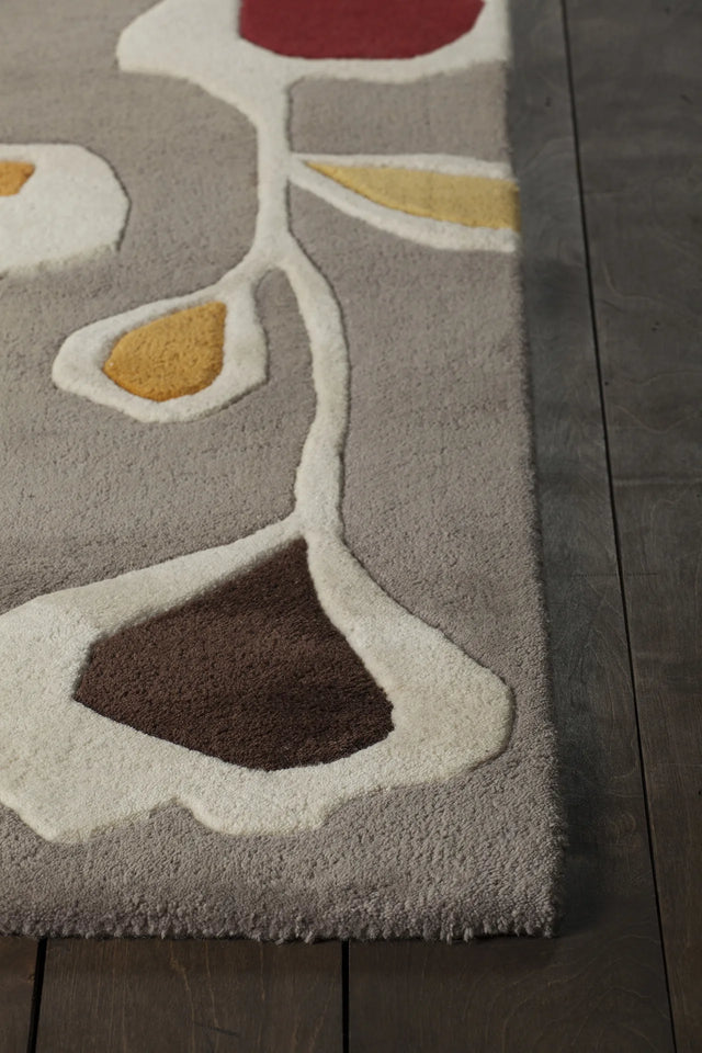 Chandra Inhabit INH-21609 Grey and White and Yellow and Brown and Red rug, corner detail
