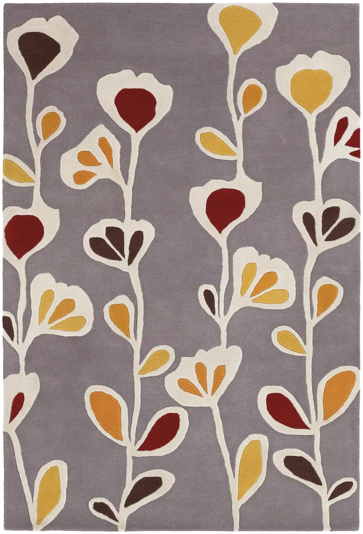 Chandra Inhabit INH-21609 Grey and White and Yellow and Brown and Red rug, flat view