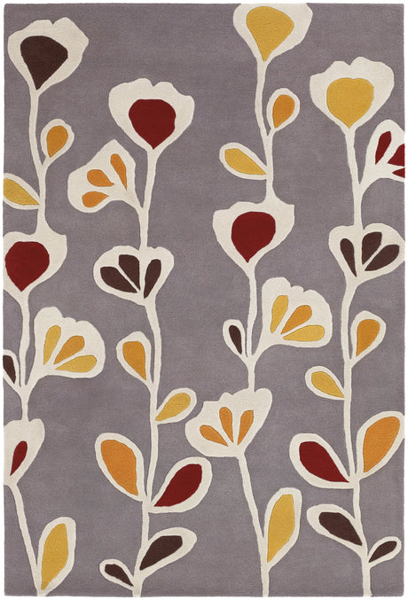 Chandra Inhabit INH-21609 Grey and White and Yellow and Brown and Red rug, flat view