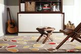 Chandra Inhabit INH-21609 Grey and White and Yellow and Brown and Red rug, shown in a styled room setting