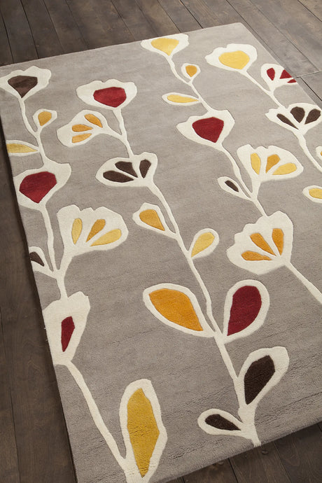 Chandra Inhabit INH-21609 Grey and White and Yellow and Brown and Red rug, angled side view