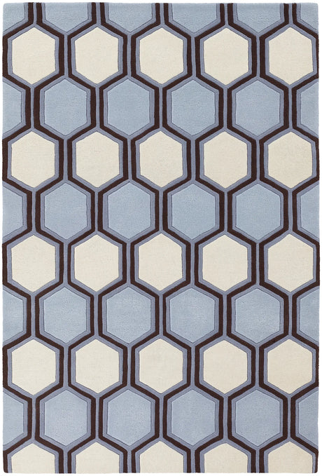 Chandra Inhabit INH-21611 Blue and Brown and White rug, flat view