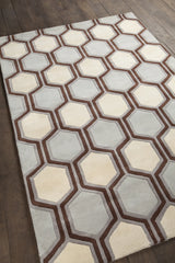 Chandra Inhabit INH-21611 Blue and Brown and White rug, angled side view