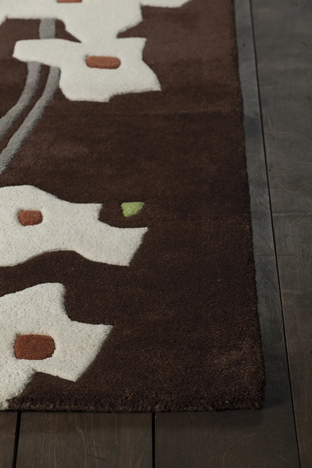 Chandra Inhabit INH-21612 Brown and White and Grey and Green rug, corner detail