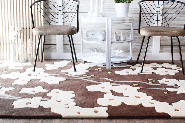 Chandra Inhabit INH-21612 Brown and White and Grey and Green rug, shown in a styled room setting