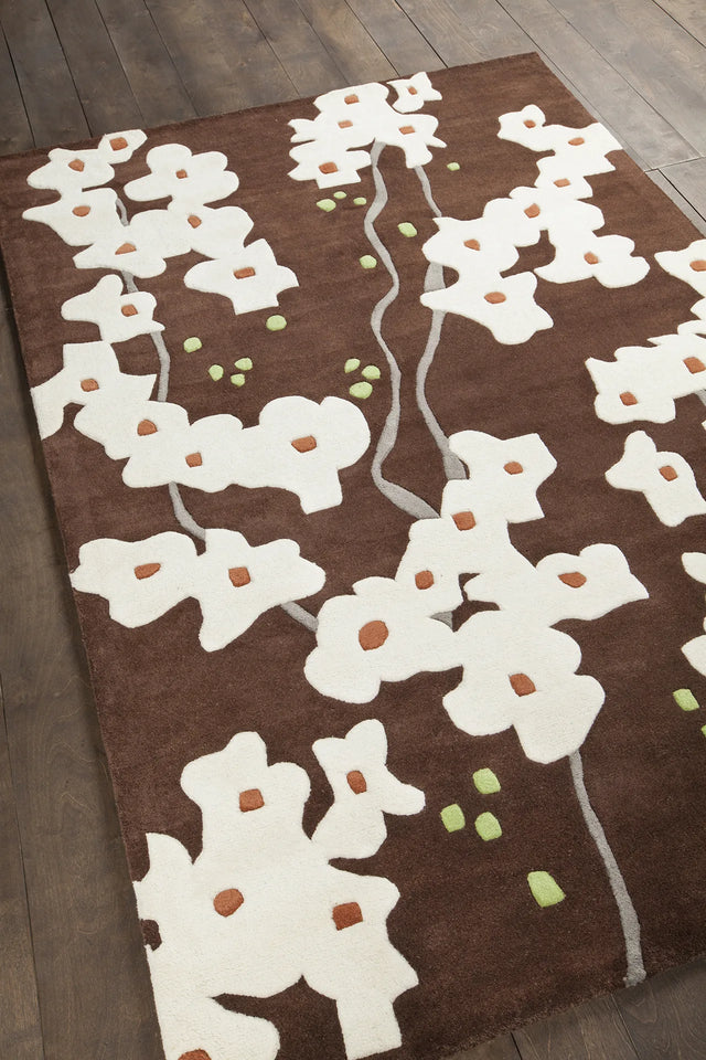 Chandra Inhabit INH-21612 Brown and White and Grey and Green rug, angled side view