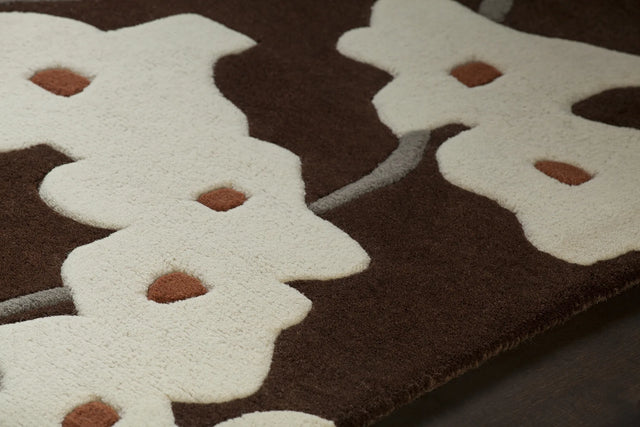 Chandra Inhabit INH-21612 Brown and White and Grey and Green rug, side detail view