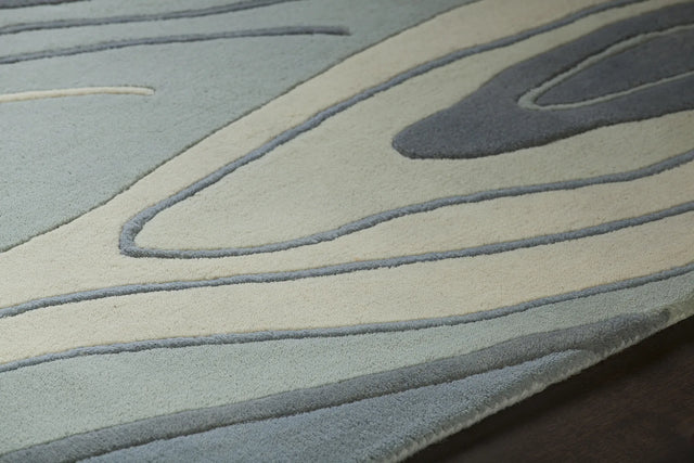 Chandra Inhabit INH-21615 Blue and Grey and White rug, side detail view