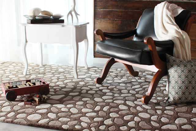 Chandra Inhabit INH-21618 Charcoal and Grey and White rug, shown in a styled room setting