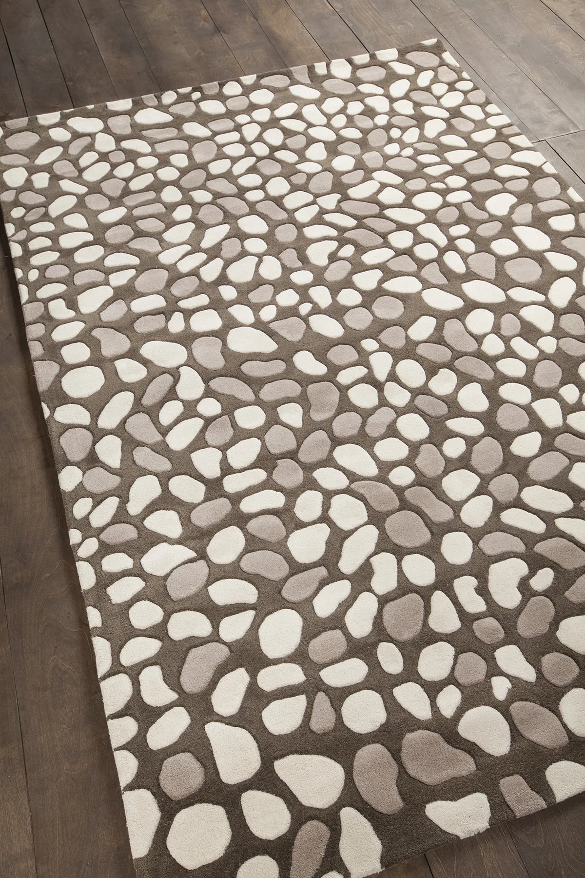 Chandra Inhabit INH-21618 Charcoal and Grey and White rug, angled side view