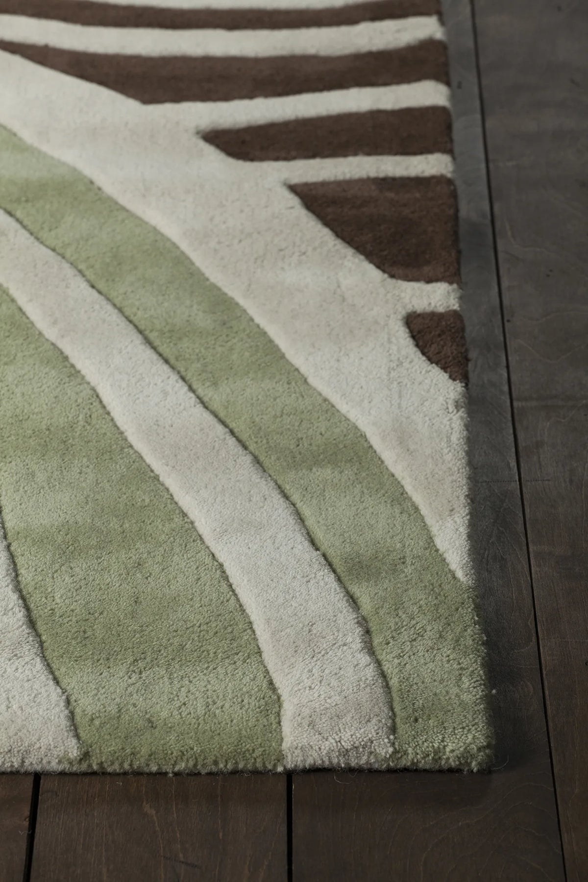 Chandra Inhabit INH-21621 White and Green and Orange and Grey and Brown rug, corner detail