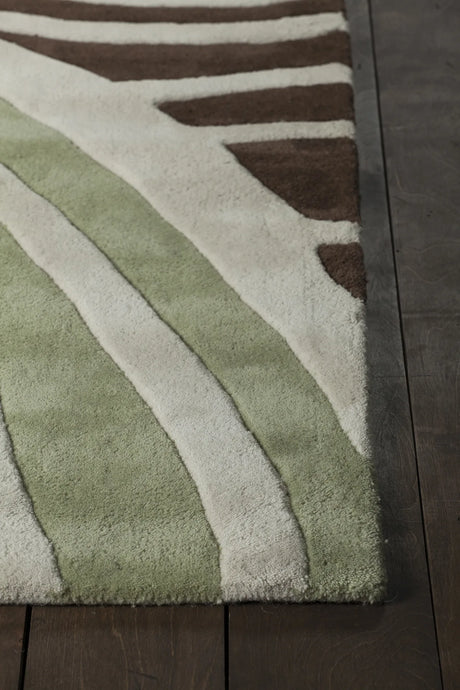 Chandra Inhabit INH-21621 White and Green and Orange and Grey and Brown rug, corner detail