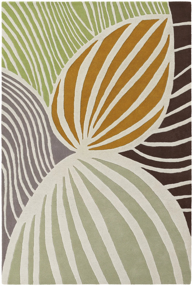 Chandra Inhabit INH-21621 White and Green and Orange and Grey and Brown rug, flat view