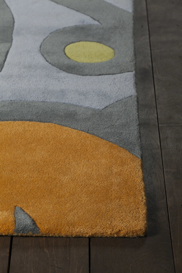 Chandra Inhabit INH-21624 Grey and Orange and Green and White rug, corner detail