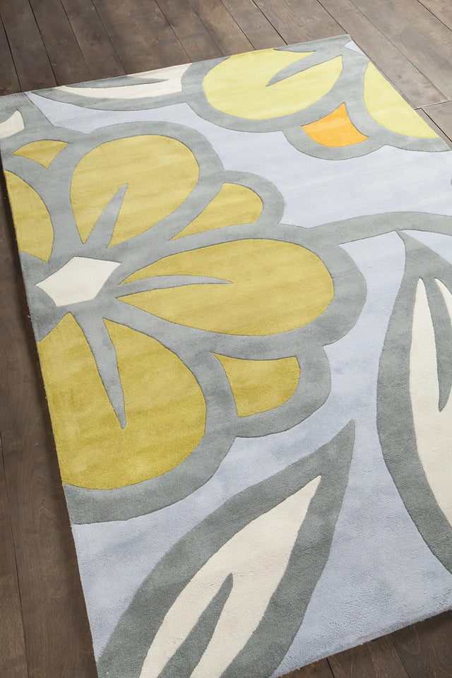 Chandra Inhabit INH-21624 Grey and Orange and Green and White rug, angled side view