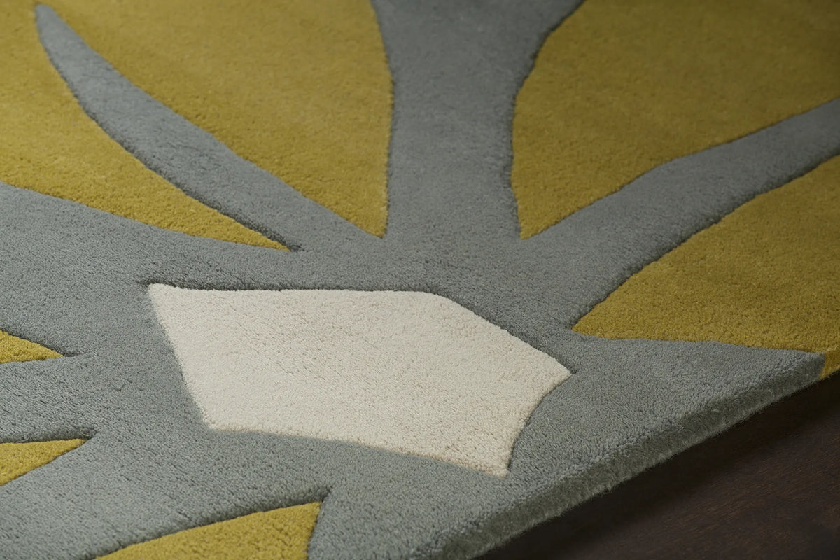 Chandra Inhabit INH-21624 Grey and Orange and Green and White rug, side detail view