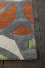 Chandra Inhabit INH-21625 Grey and Orange and White and Green and Rust rug, corner detail