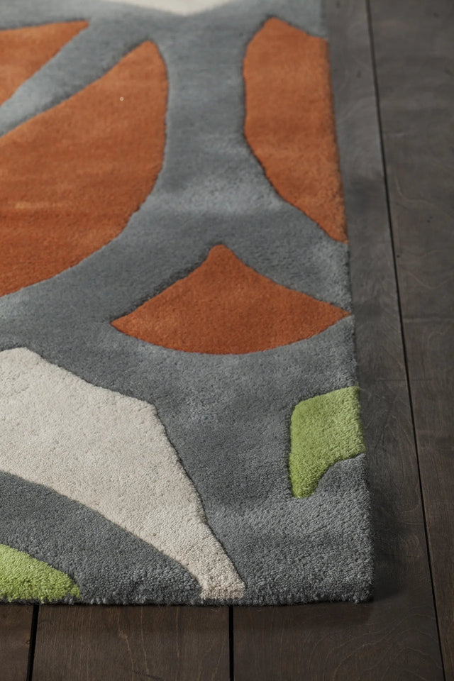 Chandra Inhabit INH-21625 Grey and Orange and White and Green and Rust rug, corner detail
