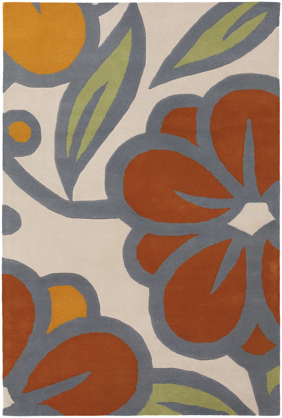Chandra Inhabit INH-21625 Grey and Orange and White and Green and Rust rug, flat view