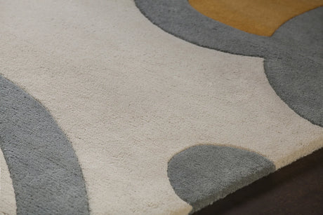 Chandra Inhabit INH-21625 Grey and Orange and White and Green and Rust rug, side detail view