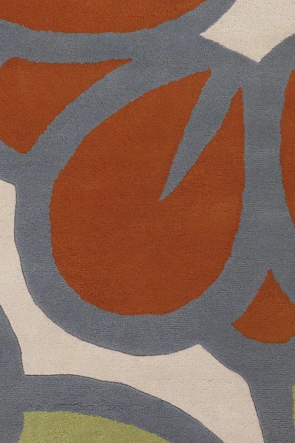 Chandra Inhabit INH-21625 Grey and Orange and White and Green and Rust rug, texture close-up