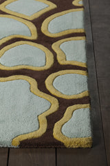 Chandra Inhabit INH-21626 Brown and Pink and Blue and Yellow rug, corner detail