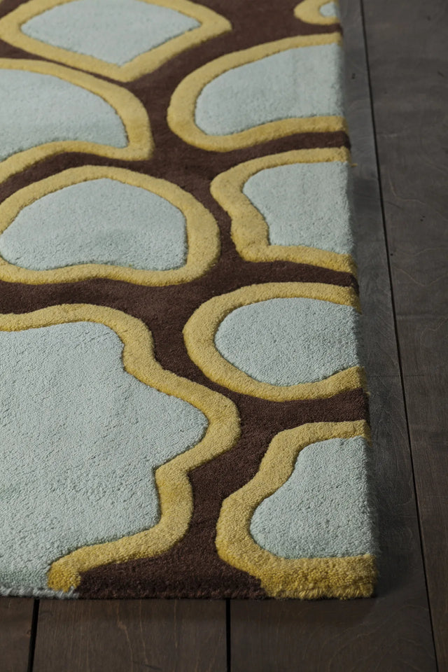 Chandra Inhabit INH-21626 Brown and Pink and Blue and Yellow rug, corner detail