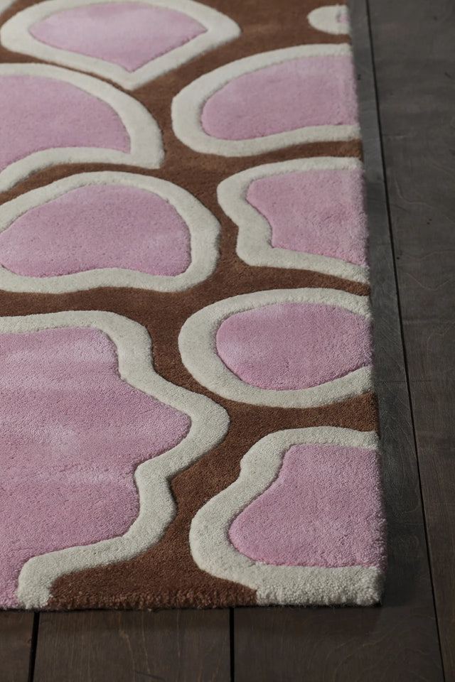 Chandra Inhabit INH-21627 Brown and Orange and Pink and White rug, corner detail