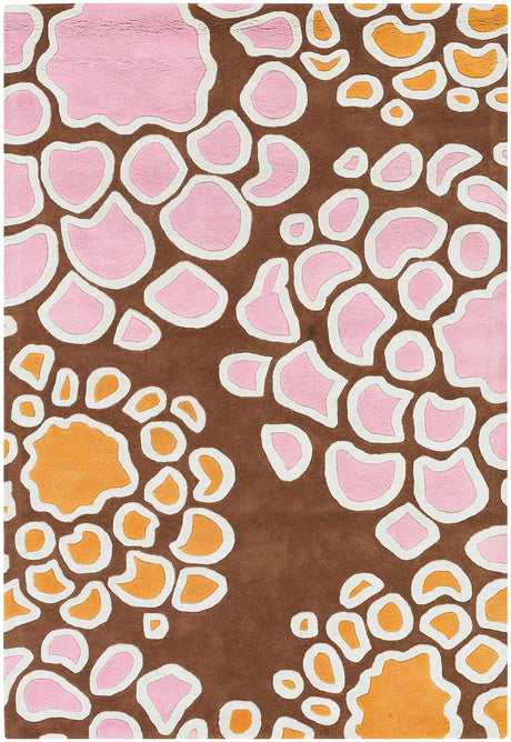 Chandra Inhabit INH-21627 Brown and Orange and Pink and White rug, flat view