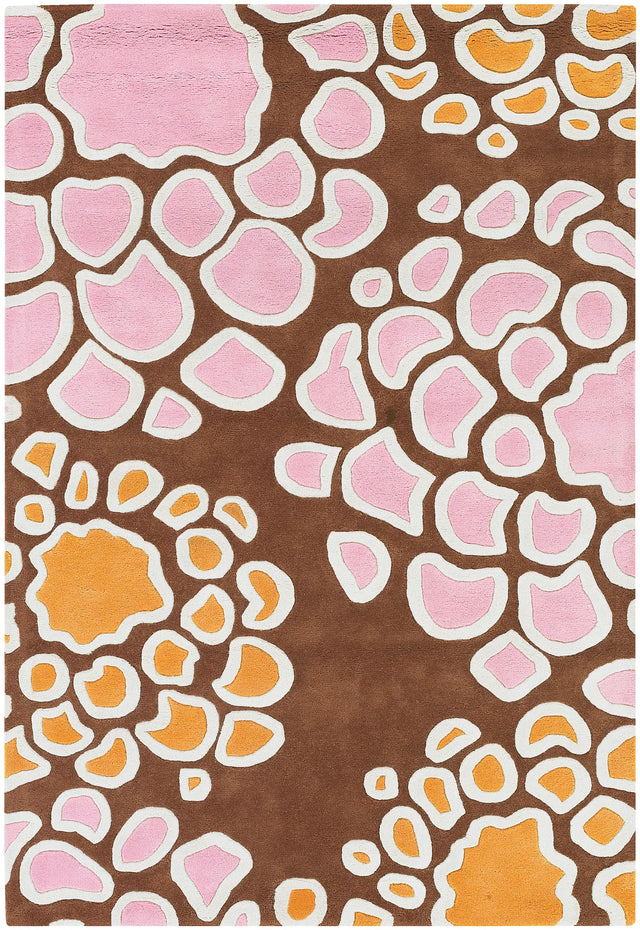 Chandra Inhabit INH-21627 Brown and Orange and Pink and White rug, flat view