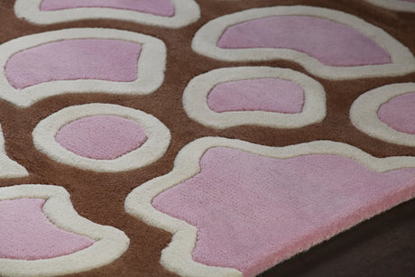 Chandra Inhabit INH-21627 Brown and Orange and Pink and White rug, side detail view