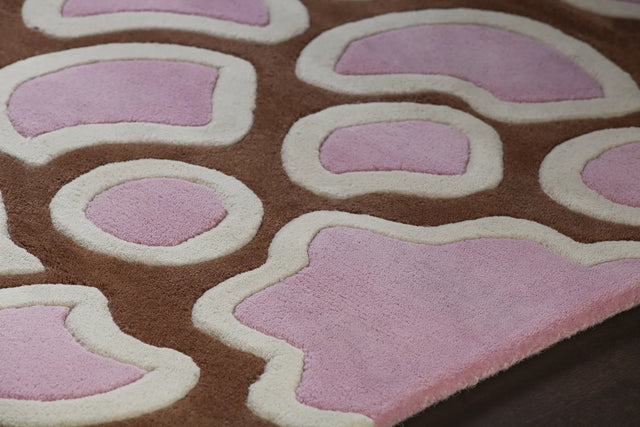Chandra Inhabit INH-21627 Brown and Orange and Pink and White rug, side detail view