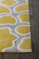 Chandra Inhabit INH-21628 Grey and Gold and Red and White rug, corner detail