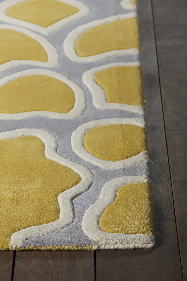 Chandra Inhabit INH-21628 Grey and Gold and Red and White rug, corner detail