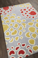Chandra Inhabit INH-21628 Grey and Gold and Red and White rug, angled side view
