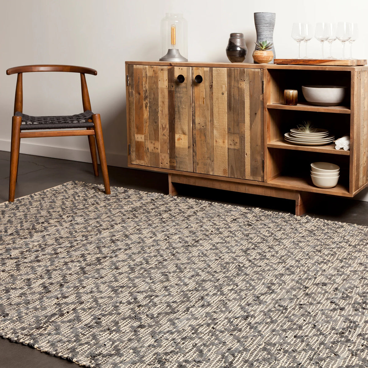 Chandra Jazz JAZ-17002 Tan and Grey rug, shown in a styled room setting