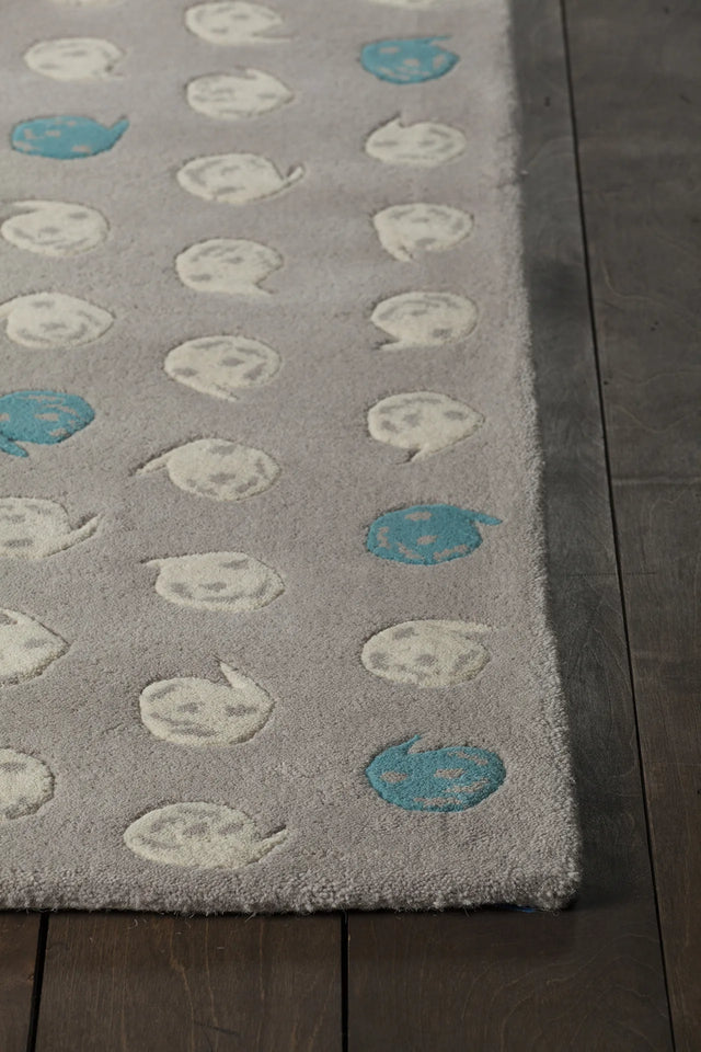 Chandra Jessica Swift JES-28900 Taupe and Cream and Teal rug, corner detail