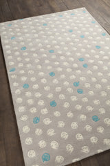 Chandra Jessica Swift JES-28900 Taupe and Cream and Teal rug, angled side view
