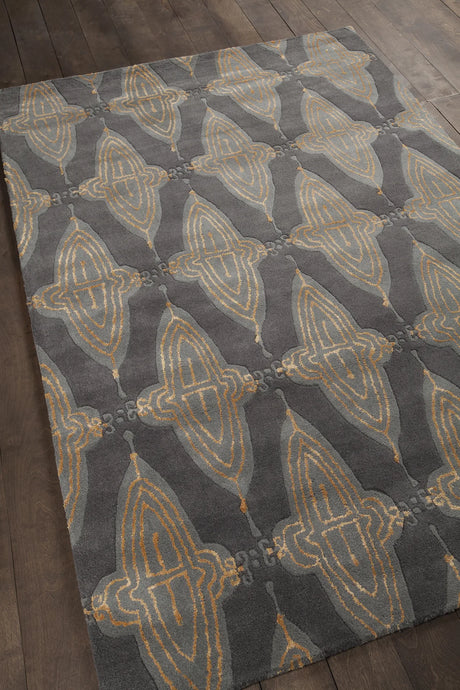 Chandra Jessica Swift JES-28901 Charcoal and Grey and Gold rug, angled side view