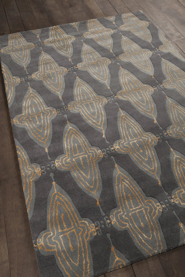 Chandra Jessica Swift JES-28901 Charcoal and Grey and Gold rug, angled side view