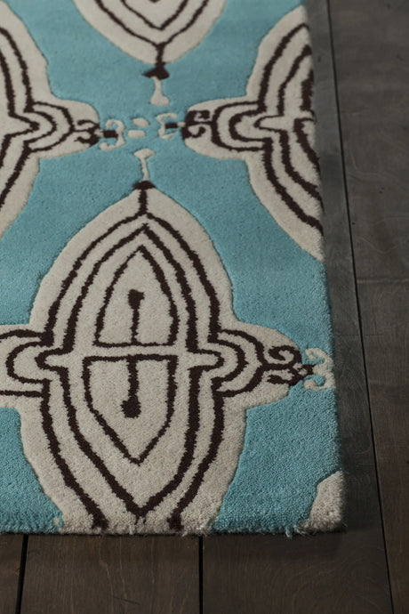 Chandra Jessica Swift JES-28902 Blue and White and Black rug, corner detail