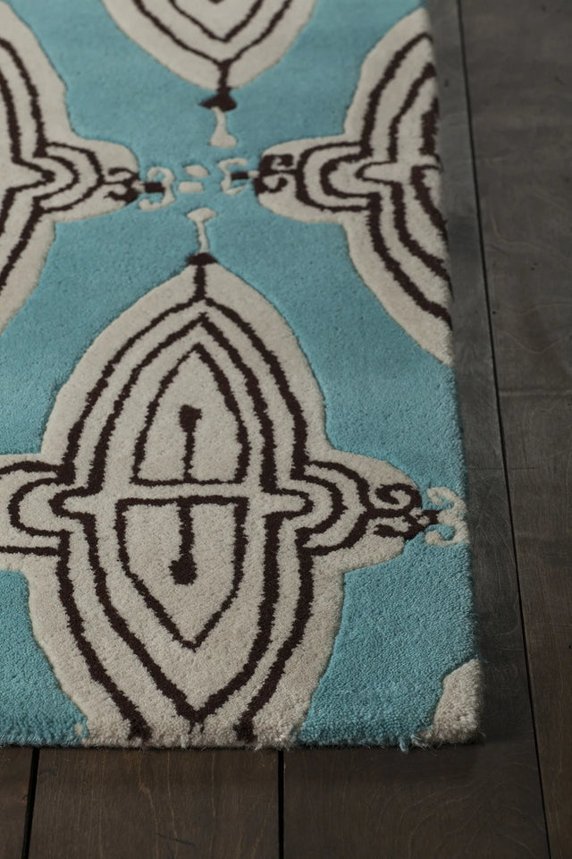 Chandra Jessica Swift JES-28902 Blue and White and Black rug, corner detail