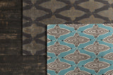 Chandra Jessica Swift JES-28902 Blue and White and Black rug, styled detail view