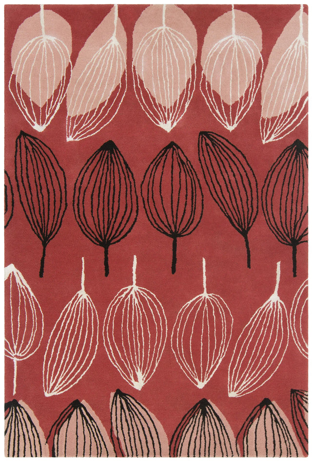 Chandra Jessica Swift JES-28904 Red and Pink and White and Black rug, flat view