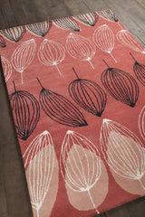 Chandra Jessica Swift JES-28904 Red and Pink and White and Black rug, angled side view