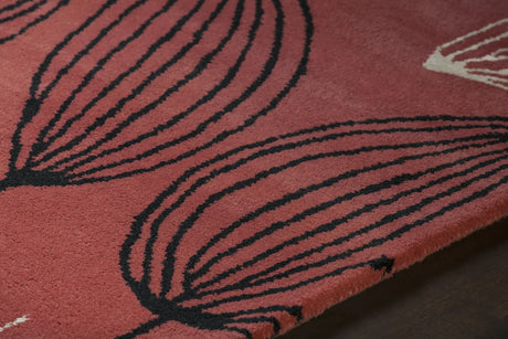 Chandra Jessica Swift JES-28904 Red and Pink and White and Black rug, side detail view
