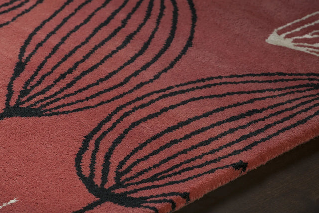 Chandra Jessica Swift JES-28904 Red and Pink and White and Black rug, side detail view