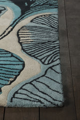 Chandra Jessica Swift JES-28905 White and Black and Teal rug, corner detail
