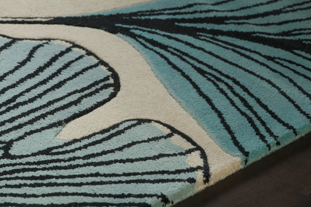 Chandra Jessica Swift JES-28905 White and Black and Teal rug, side detail view