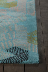 Chandra Jessica Swift JES-28906 Teal and White and Black and Pink and Gold rug, corner detail